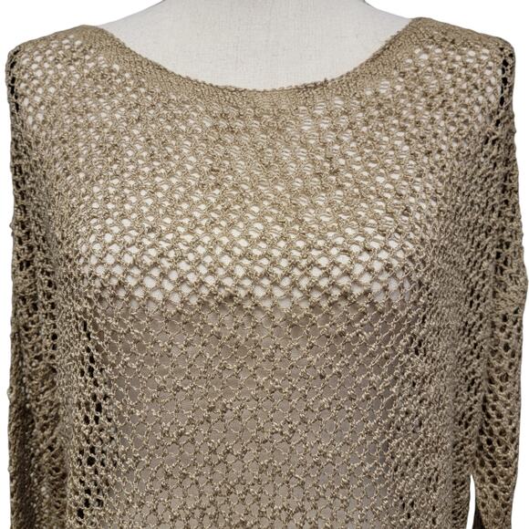 Beige Crochet Sweater Womens Sz S‎ Open Knit Pullover Slouchy Beachy Coastal Top - Picture 2 of 7